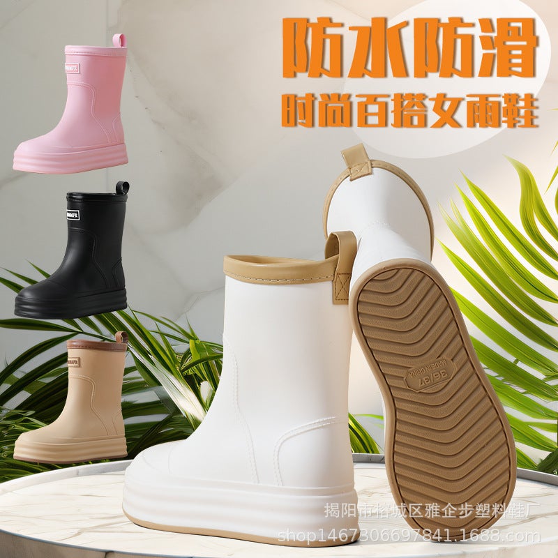 Rain Boots Women'S Mid-Barrel Fashionable And Trendy Outer Wearing Integrated Water Shoes Waterproof Non-Slip Rain Boots Soft Thick-Soled Wear-Resistant Rubber Shoes - Image 4